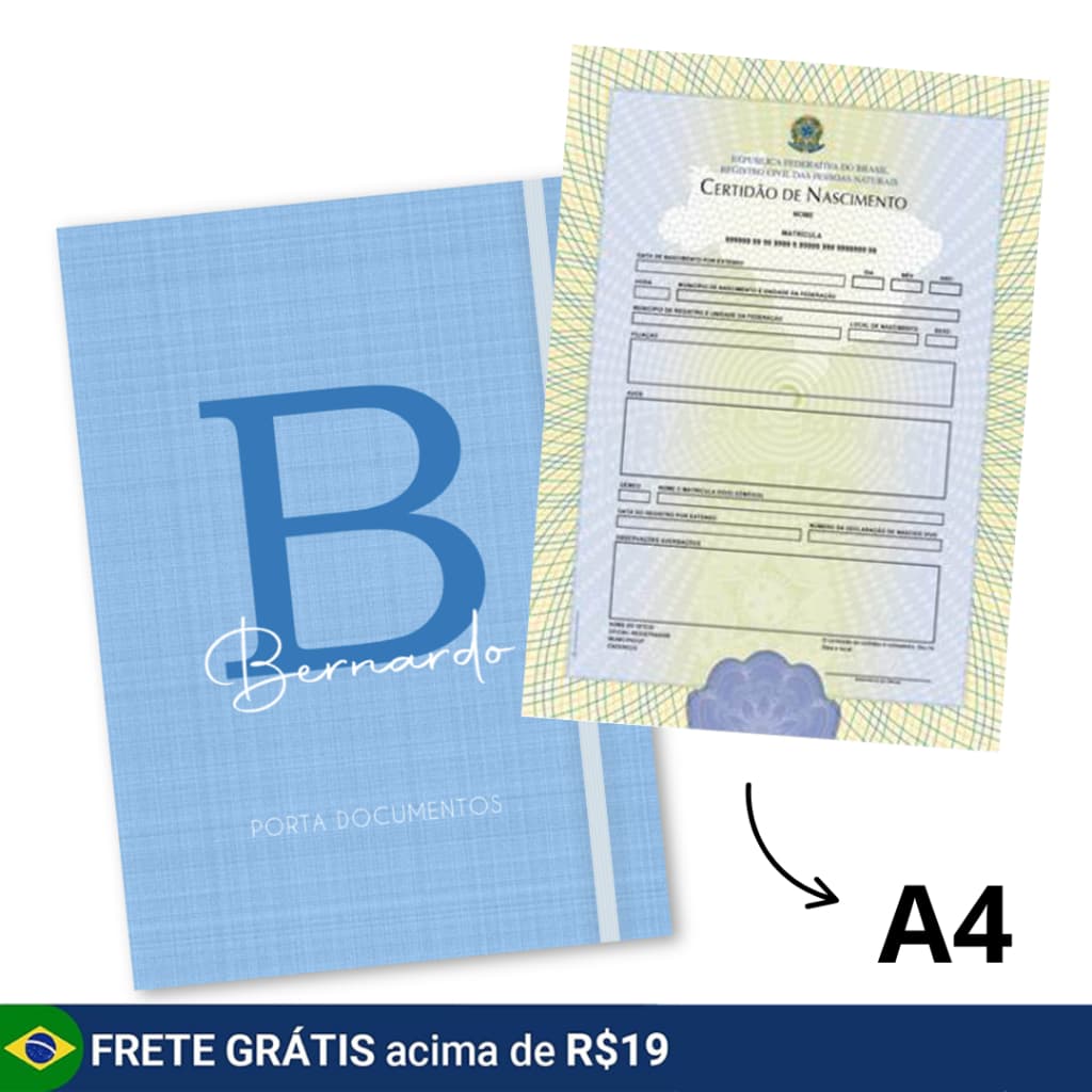 Pasta Porta Certidão de Nascimento e Documentos Personalizado