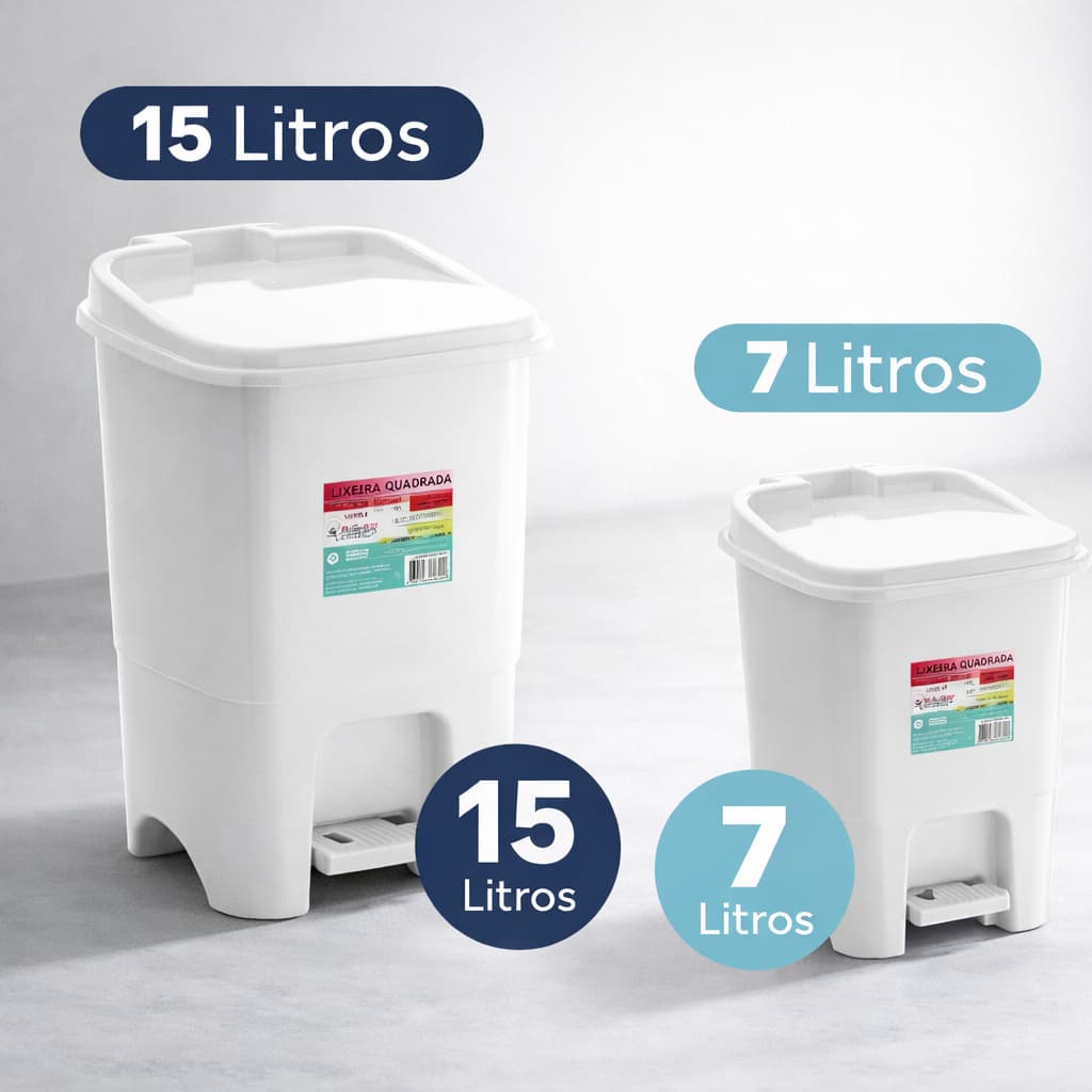 Lixeira Com Pedal Branca Plástica Multiuso Reforçada Escritório Banheiro Cozinha
