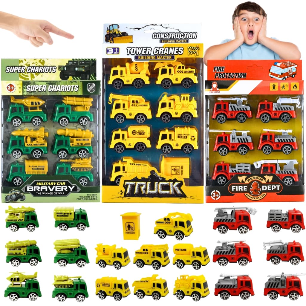 Kit 20 Carrinhos Coleção Miniatura Bombeiro Policia Carros de Construção Brinquedo Presente Menino