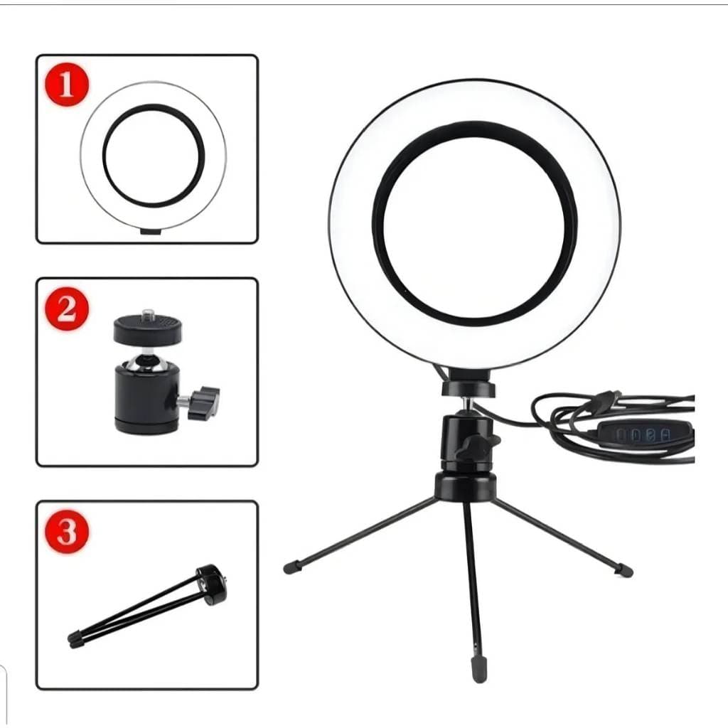 Ring Light LED 16cm Portátil com Tripé completo