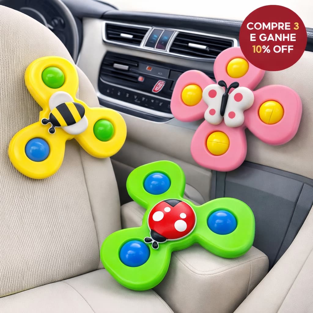 Kit 3 Spinner Com Ventosa Giratorio Bebê Brinquedo Sensorial Colorido