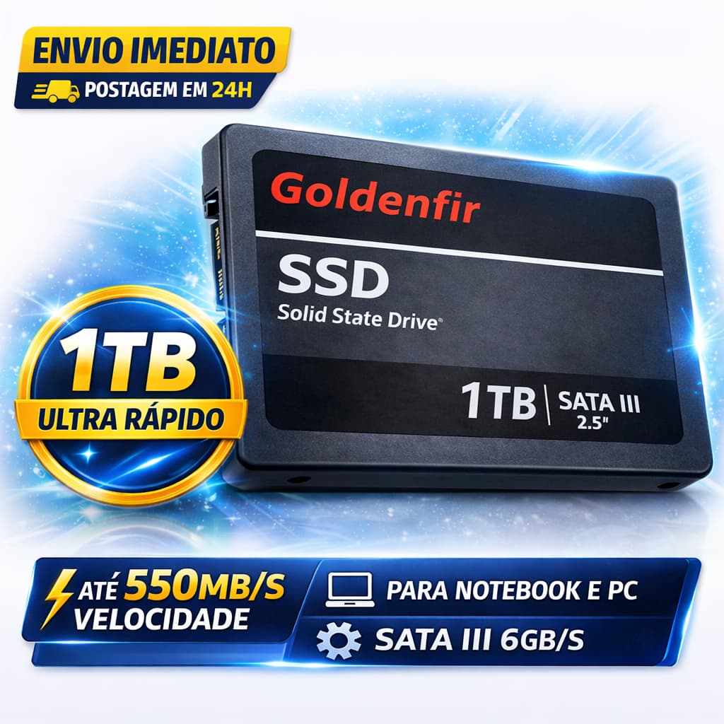 SSD 1TB Goldenfir 2.5 SATA III Alta Velocidade 550MB/s – Upgrade para Notebook, PC Gamer e Desktop