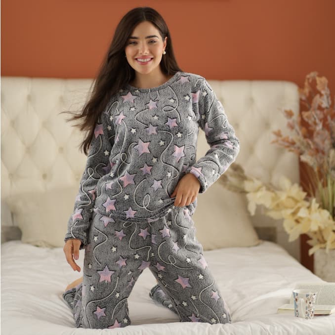 Smara Modas Pijama Feminino Fleece Longo Peludinho Ted Quentinho Inverno Fechado Presentes