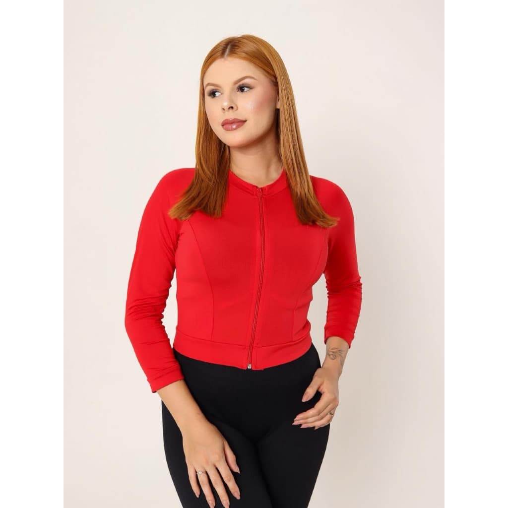 Jaqueta Cropped Feminina Proteção 50+ Casaco com Zíper Fitness academia corrida lazer esportes geral