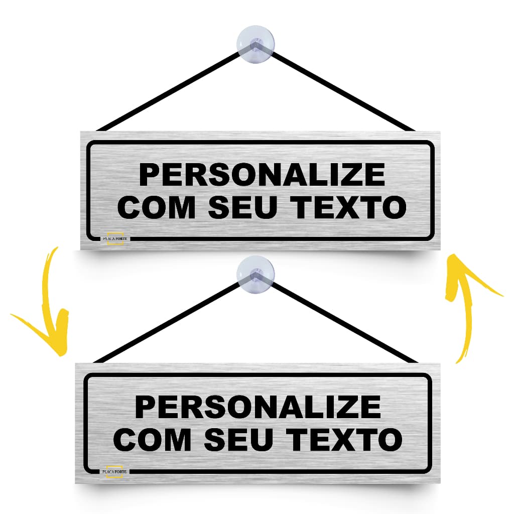Placa Personalizada C/ Cordinha e Ventosa ou Fita VHB Coloque Seu Texto Porta de Vidro 30x10cm