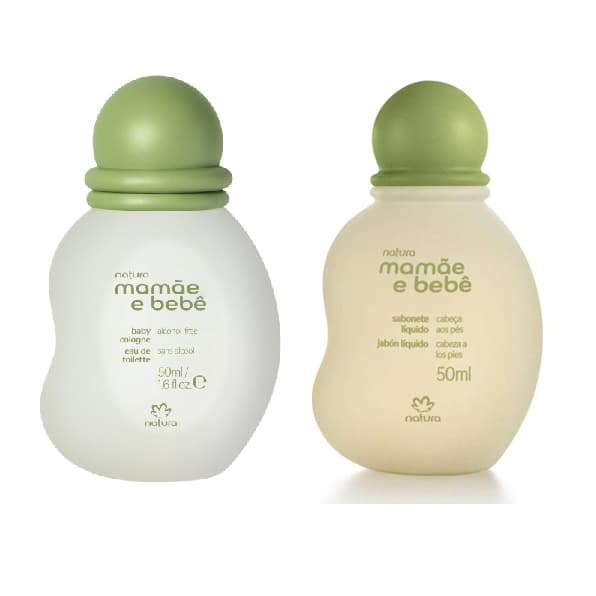 Kit Mamãe e Bebê Natura Miniatura: Agua de Colônia + Sabonete Liquido