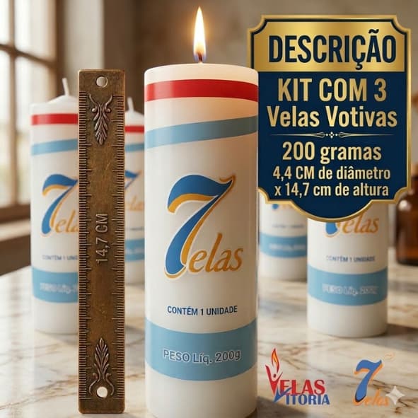 Kit c/ 3 Velas Votiva 200 g Branca ou Colorida Parafina Pura