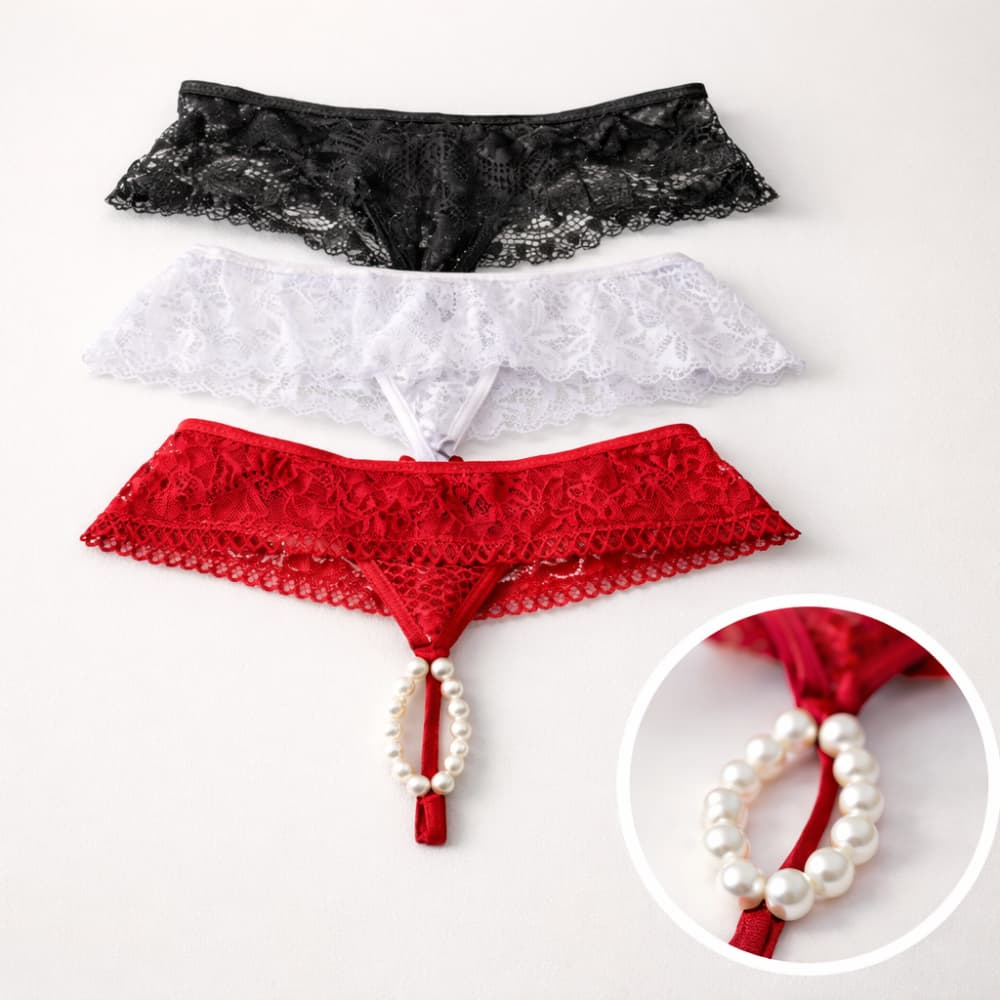 Kit Calcinha Tailandesa Pérolas Fio Dental Sensual Sexy Rendada Lingerie Espera Marido Massageadoras