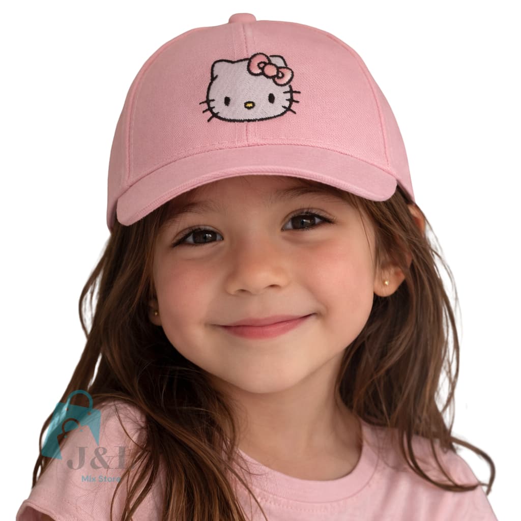 Boné Infantil Meninas Hello Kitty Rosa Ajustável Aba Curva Estilo Fashion