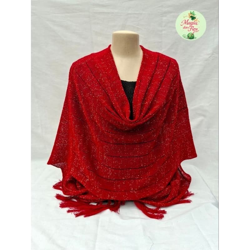 Xale vermelho em lã 100% acrílico