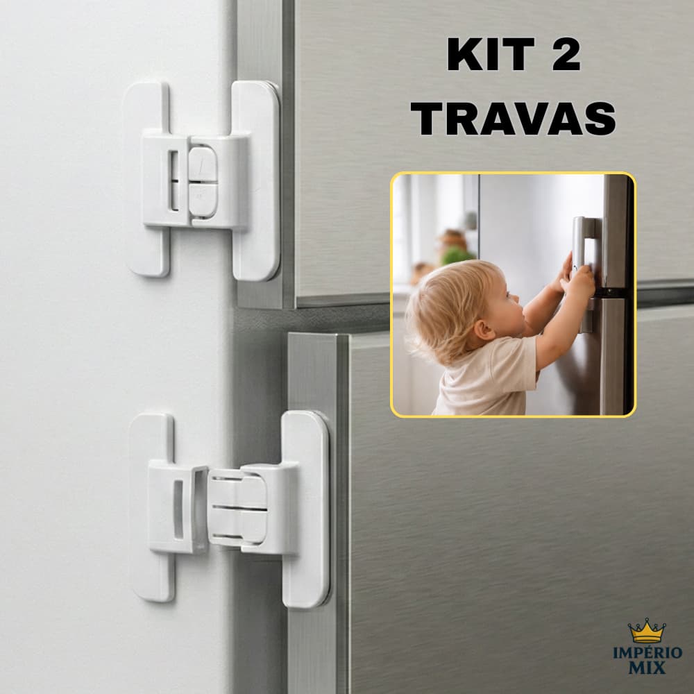 Kit 2 Travas Geladeira Segurança Infantil 3M Antiabertura Bebê Armário Porta Gaveta