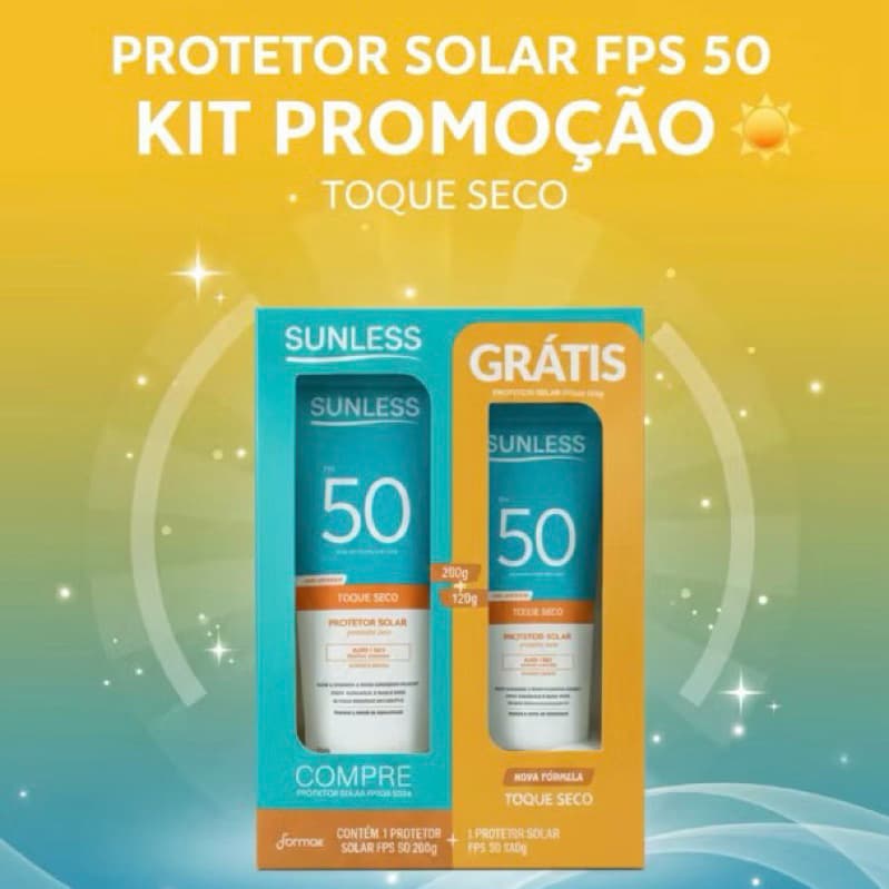 Protetor Solar kit  FPS 50 Sunless Toque Seco UVA UVB Corpo e Rosto 200g + 120g Farmax