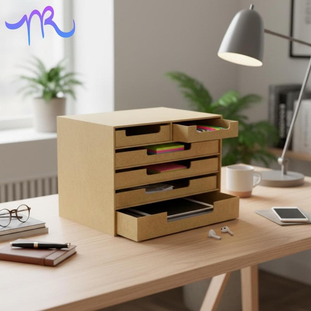 Gaveteiro p/ Folhas Sulfite A4 c/ 6 Gavetas em MDF Material p/ Escritório Suporte  Monitor