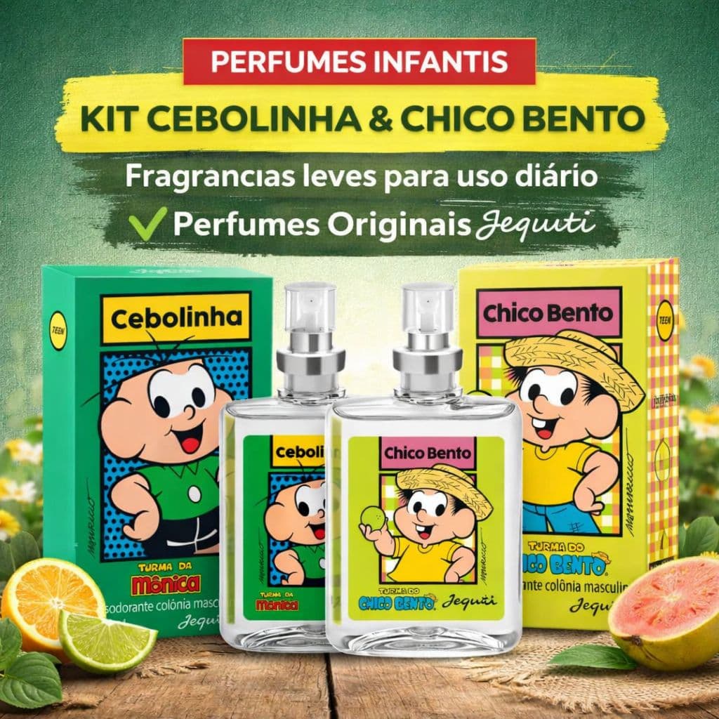 Kit Perfumes Cebolinha + Chico Bento Jequiti 25ml Original Turma da Mônica Colônia Infantil Masculina Cheiro Fresco