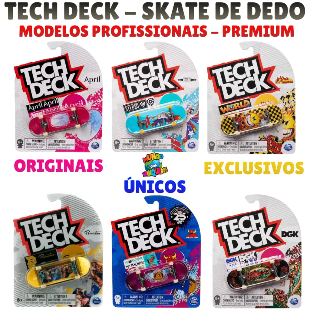 Tech Deck Original 96mm Fingerboard Profissional – Skate de Dedo Colecionável com Trucks Metálicos e Peças Reais