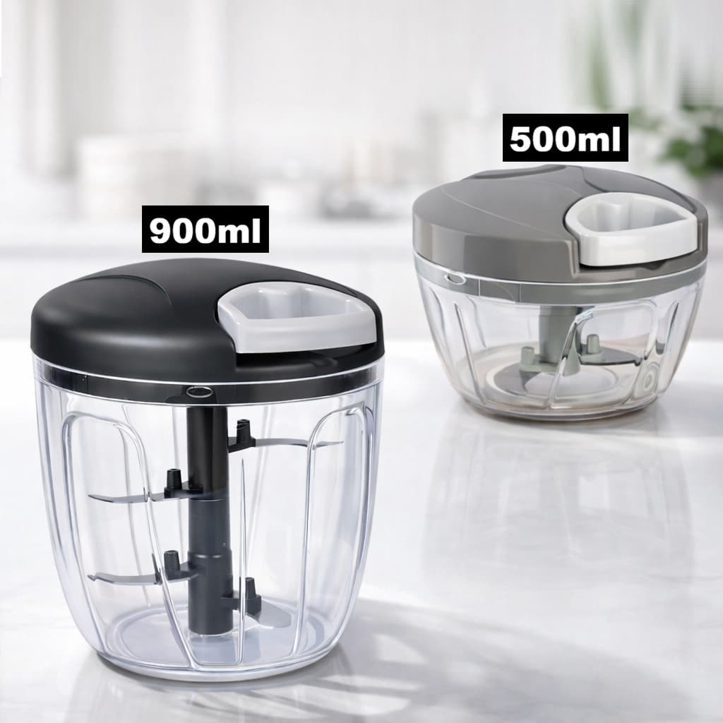 Mini Processador Manual 500ml ou 900ml Picador Triturador de Alimentos 3 ou 5 Lâminas Inoxminas Inox
