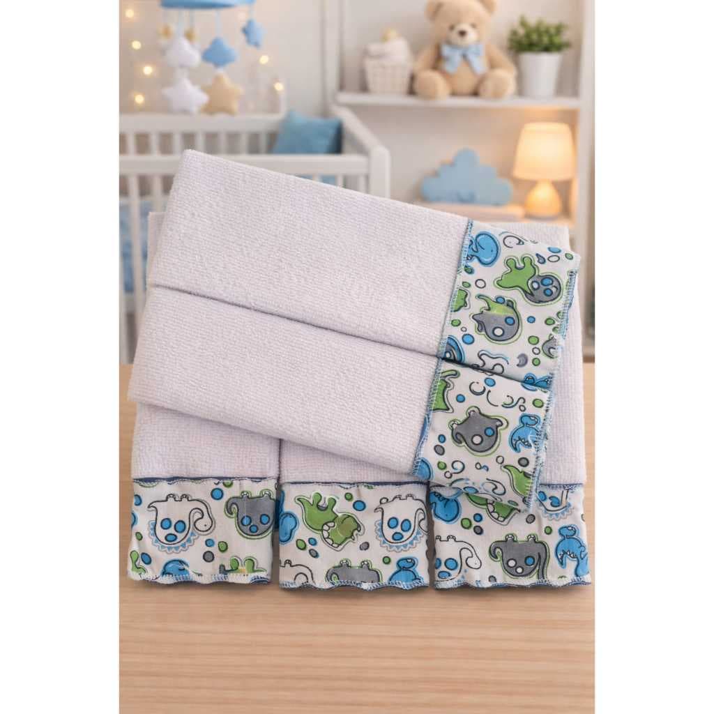 Kit 5 Paninhos de Boca para Bebê Felpudo  | Pano de Boca Infantil com Acabamento Reforçado