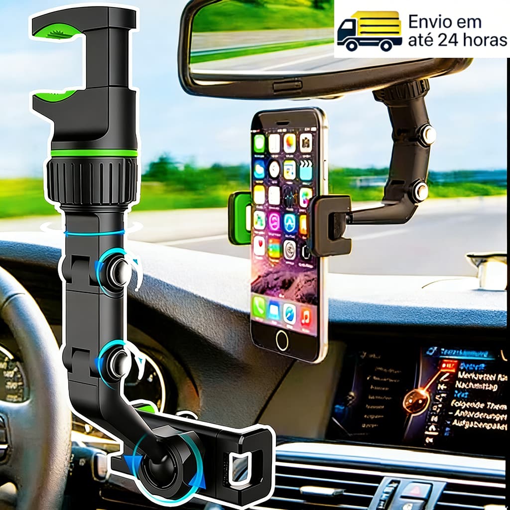 Suporte Veicular Para Celular Retrovisor Interno 360 Graus Articulado Multifuncional Pronta Entrega