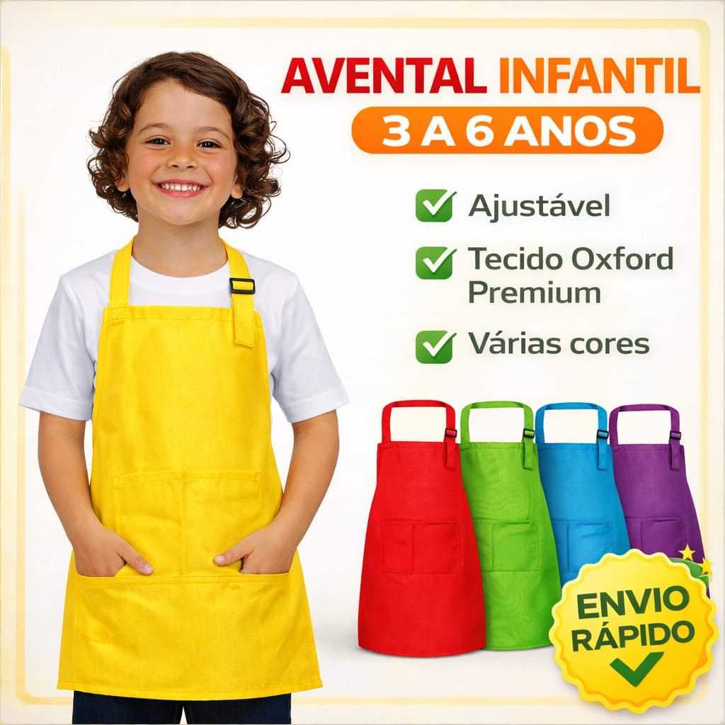 Avental Menina, Menino,3 a 6 anos unissex tecido Oxford Premium,Cozinha,Escola,Criança,Pascoa,Presente,Uniforme,Aniversa