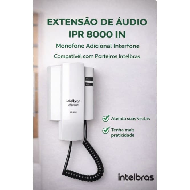 Extensão de Áudio Intelbras IPR 8000 IN | Monofone Adicional Interfone | Compatível Porteiros Intelbras