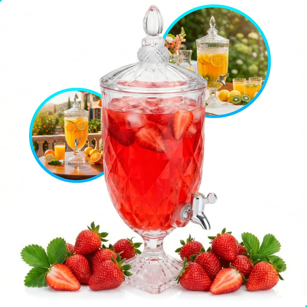 Suqueira Dispenser De Vidro 5l Diamond Transparente Luxo Com Torneira Diamante Buffet