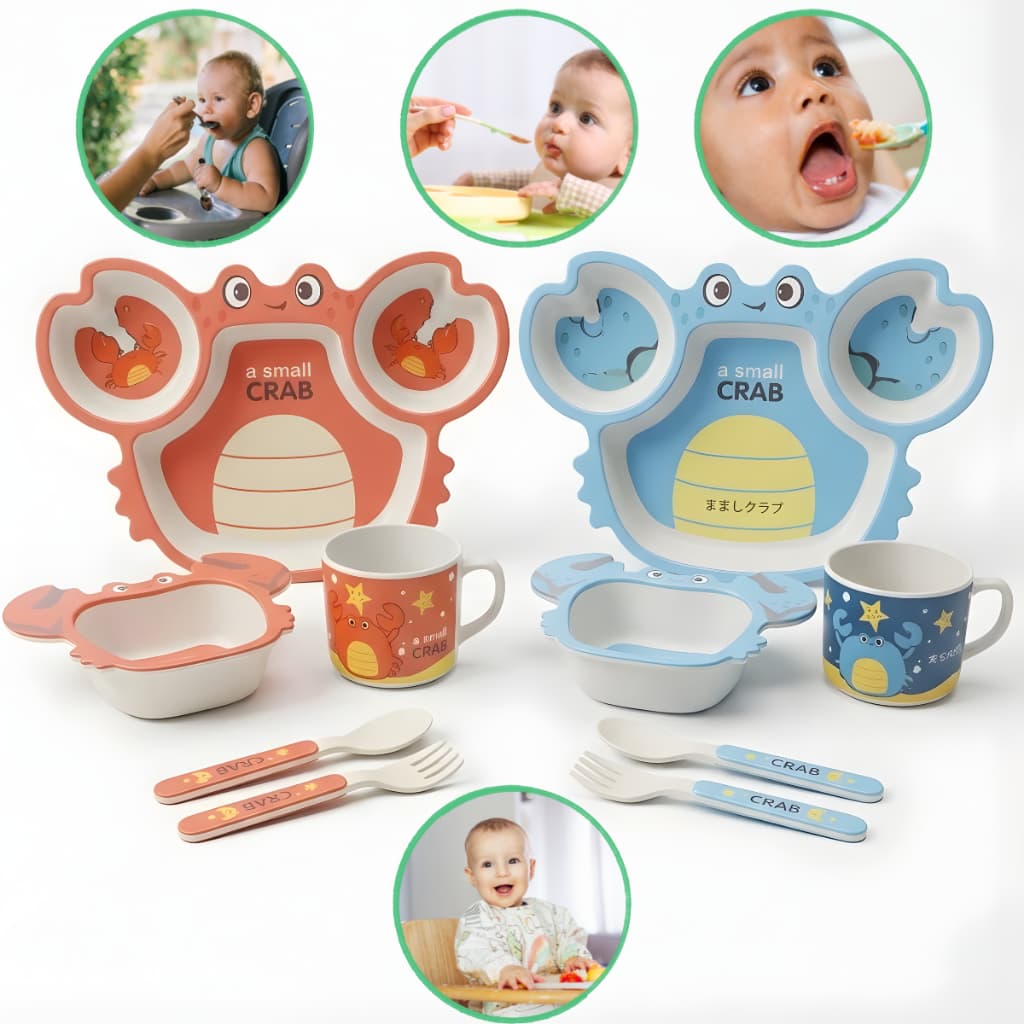 Kit Refeição Infantil Bebê Bambu 5 Peças Prato Copo Colher