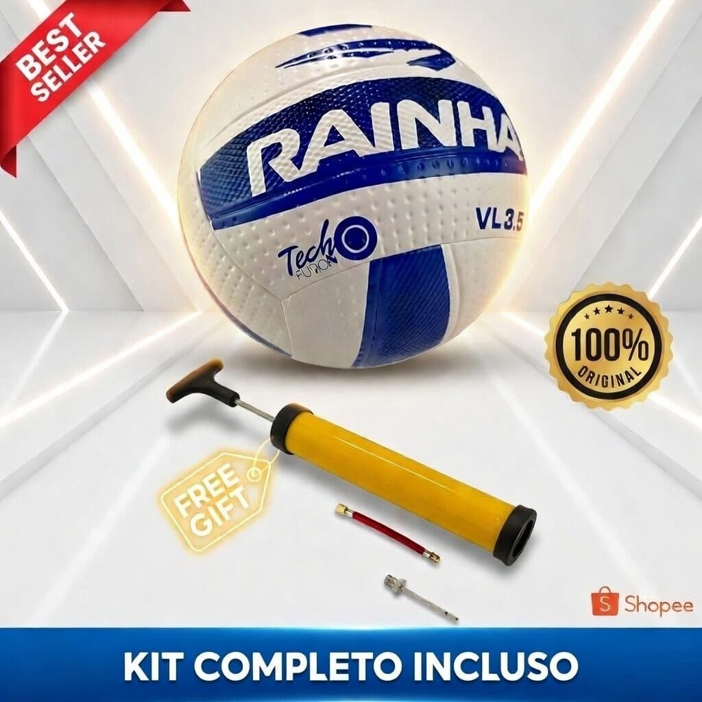 🏐 Bola Vôlei Rainha 3.5 Oficial Azul Branca PVC Tecnofusion Quadra Areia Kit + Bomba de Ar