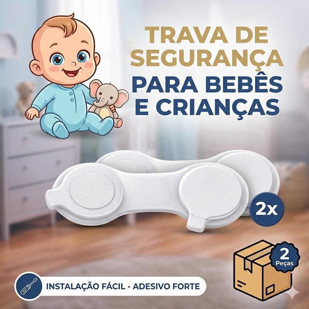 Trava de Segurança Infantil para Portas, Armários e Geladeira 7,2cm em PETG – Impressão 3D | Kit 2, 5 ou 10 Unidades