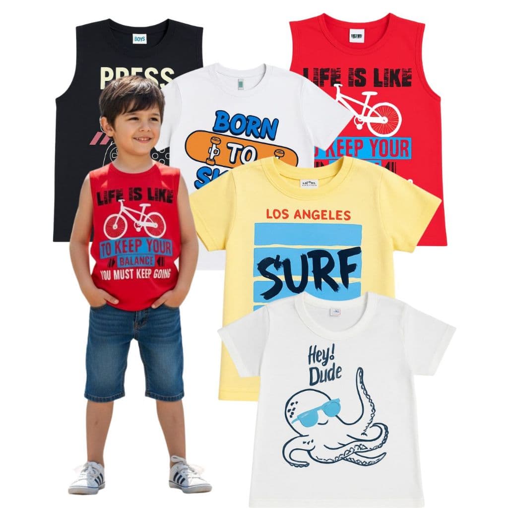 Kit Com 5 Camisetas Infantil Menino Estampas Variadas