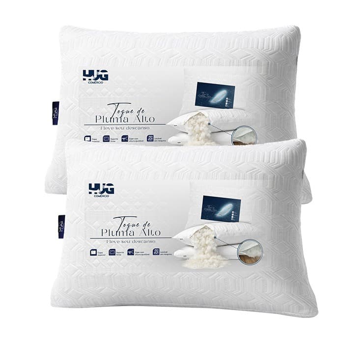 Kit 2 Travesseiros Toque de Pluma Alto Regulável Lavável 50x70 Antialérgico