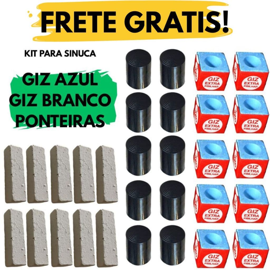 Kit Para Taco de Sinuca Bilhar 10 Ponteiras Virola Rista + 10 Giz Azul 7 Belo Comum Bar + 10 Giz Branco