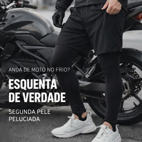 Calça Térmica Masculina Peluciada Segunda Pele Elastano Poliamida Skin Inverno Moto Frio