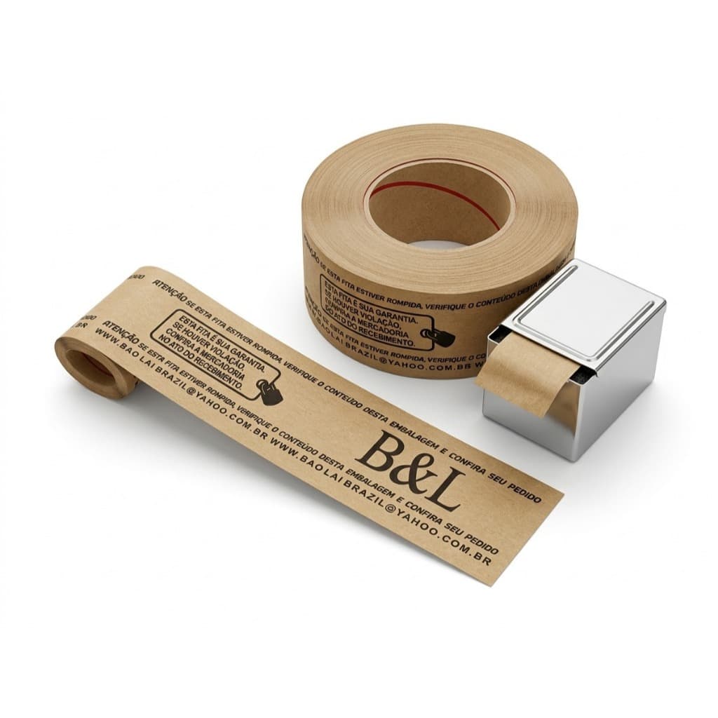 Fita Adesiva Gomada sem Reforço 60mm - Cola Ativada por Água, Fácil Aplicação, Cor Marrom