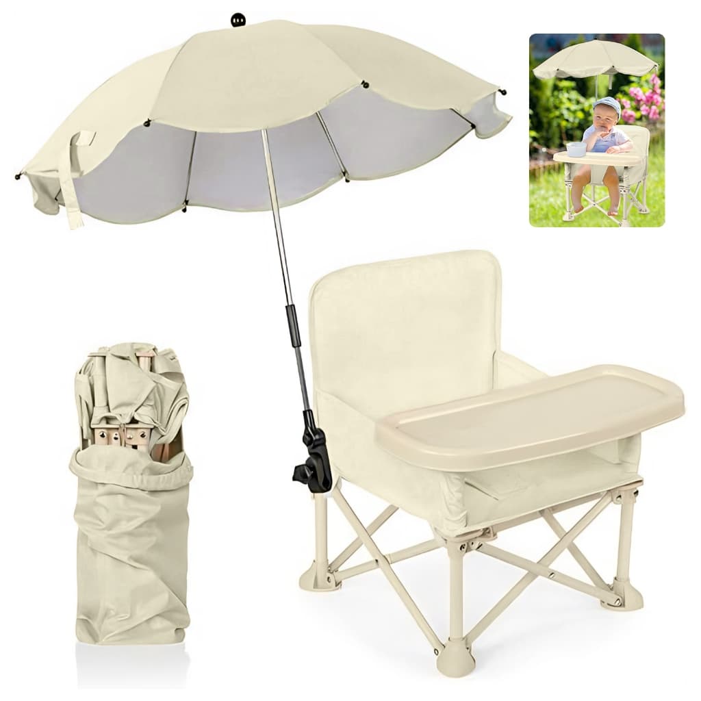 Cadeira de praia para bebês ao ar livre com guarda-sol, cadeira de elevação dobrável para bebês