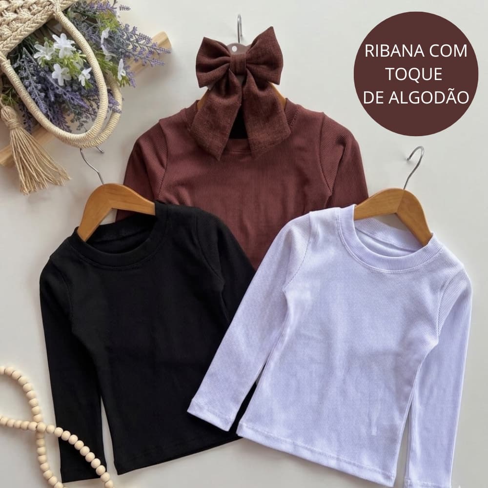 Kit 2 Blusa de frio infantil camisetas manga longa manga comprida para menina