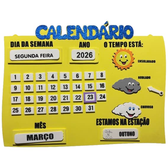 Painel Calendário Interativo 2026 2027 Infantil Escola Creche Volta às Aulas Decoração em EVA Grande 71x56 cm