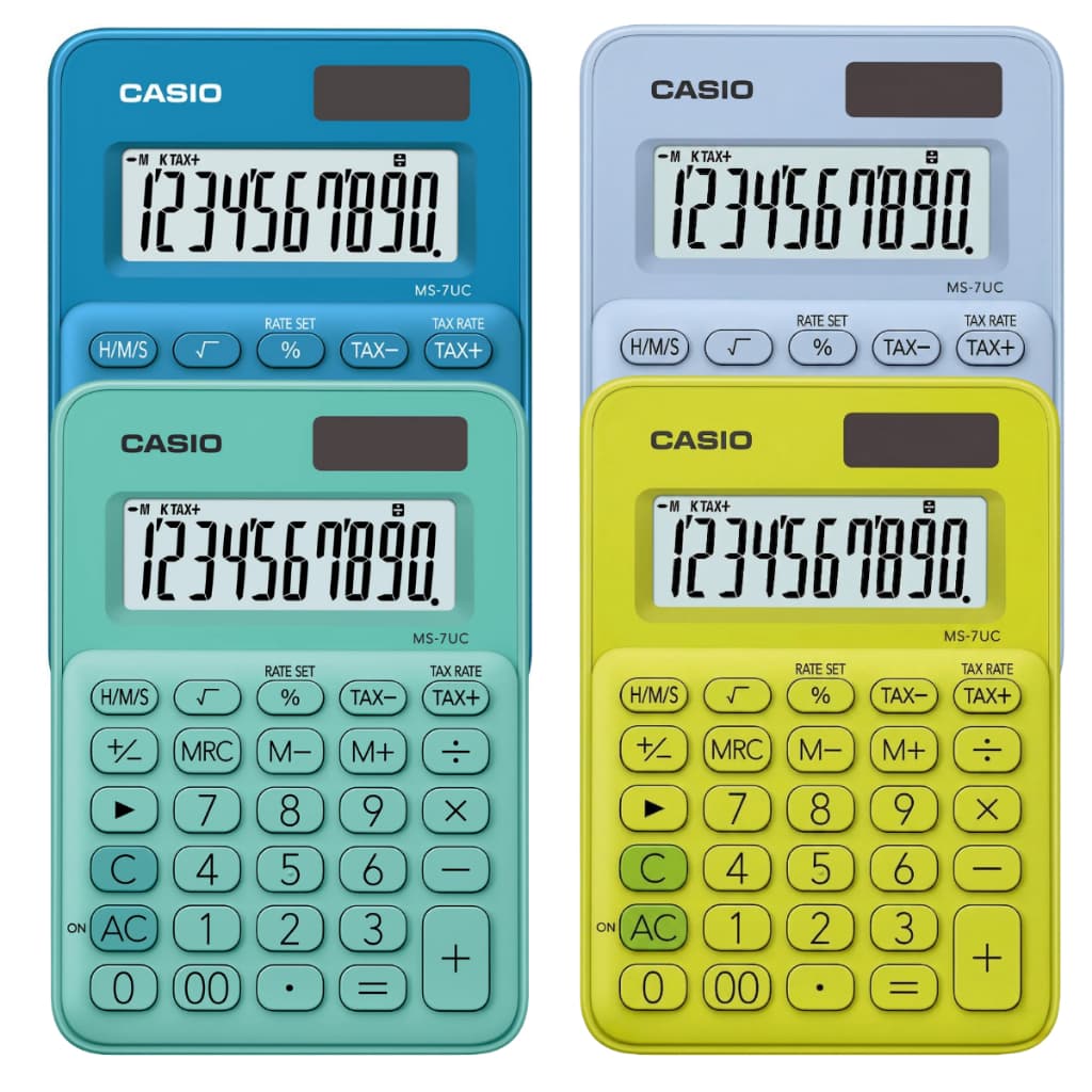 Calculadora de Mesa Casio Colorida MS-7UC 10 Dígitos Design Premiado Solar Original com Nota Fiscal