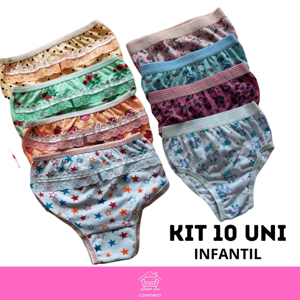 Kit Calcinha Infantil Microfibra | 5 ou 10 Unidades | Forro Algodão | P M G