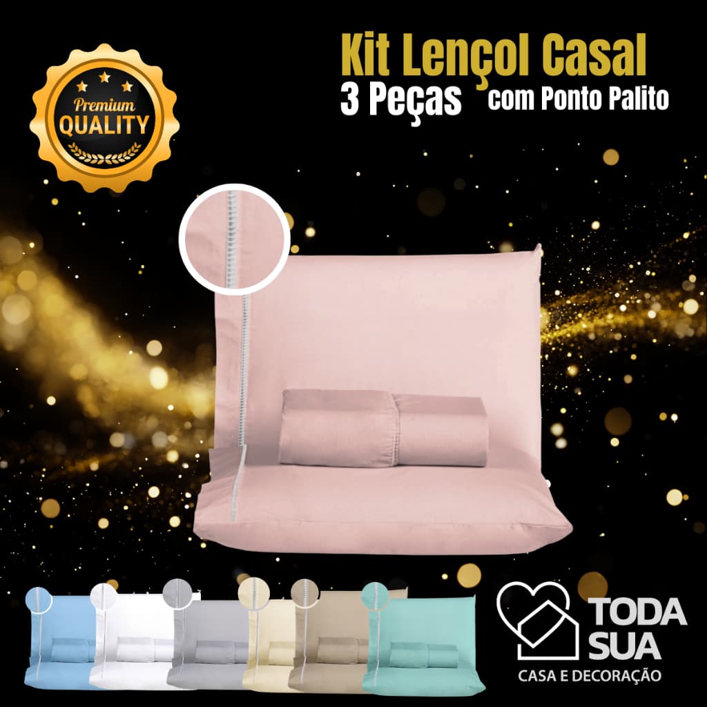 Jogo de Lençol Casal Padrão 400 Fios 100% Algodão 3 Pçs
