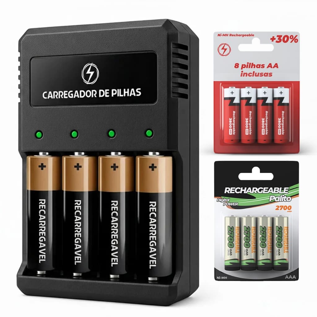 Carregador de Pilhas Recarregáveis AA/AAA Bivolt 127/220v