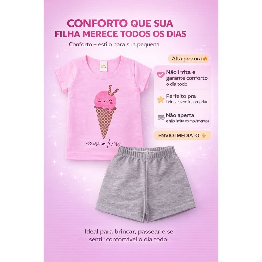 Kit Com 2 Peças Roupas De Meninas em Algodão