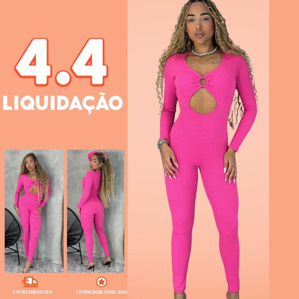 Macacão Manga Longa Argola com abertura na bariga com bojo