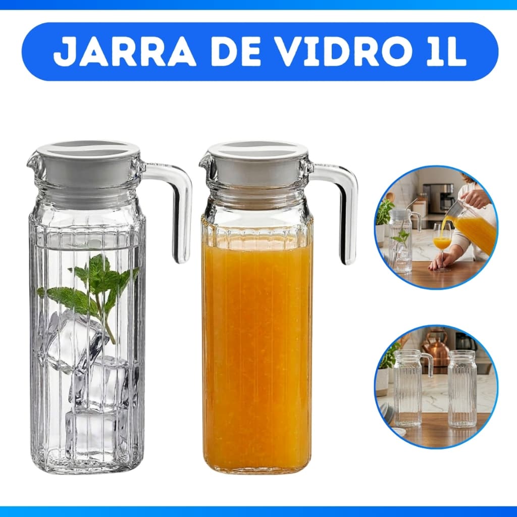 Kit Conjunto 1ou 2 Jarra Clássica De Vidro Para Suco Água 1 Litro Resistente