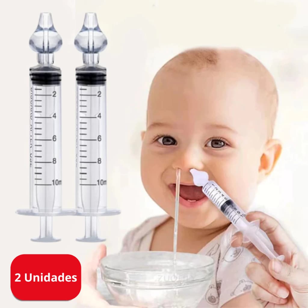 Kit 2 Seringas Lavador Nasal Infantil Bico De Silicone Macio Higiene Bebe Nariz Sugador Catarro