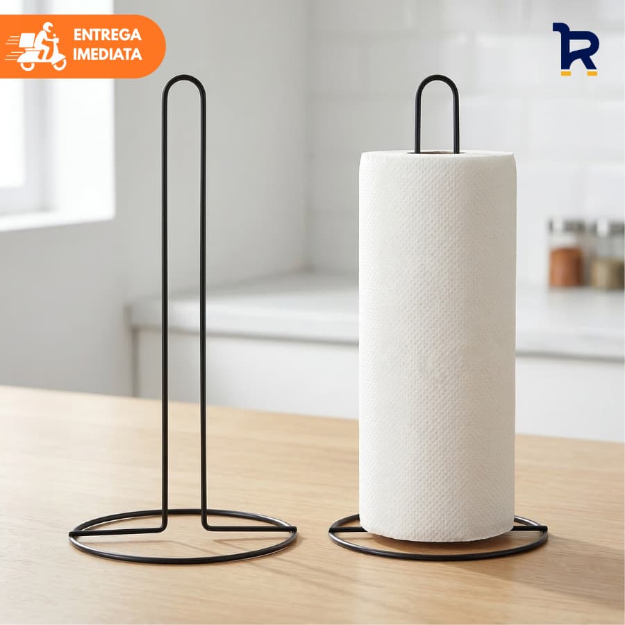 Suporte Papel Toalha Aramado 23x13cm Porta Rolo Metal Aço Reforçado Preto de Mesa Cozinha