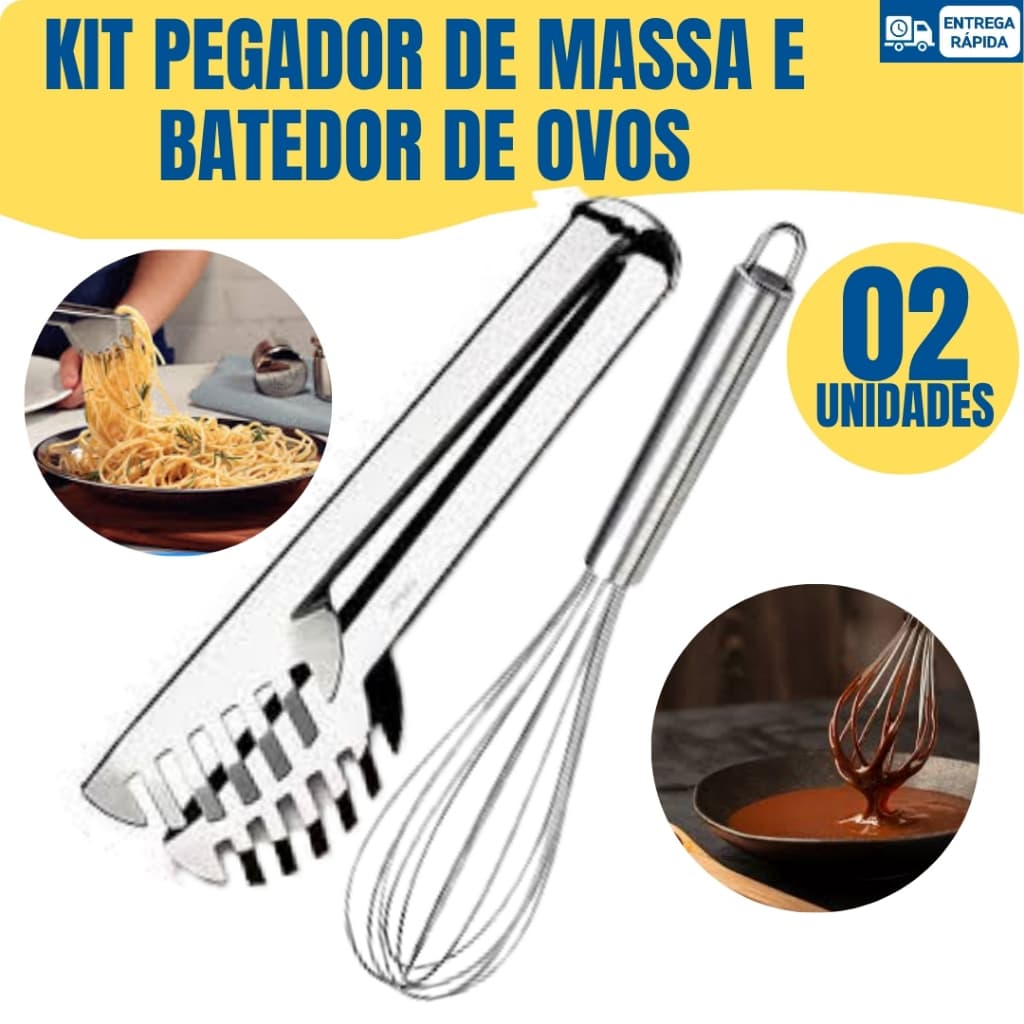 Kit Pegador de Massa + Fouet Batedor de Ovos Inox Durável Cozinha Gourmet