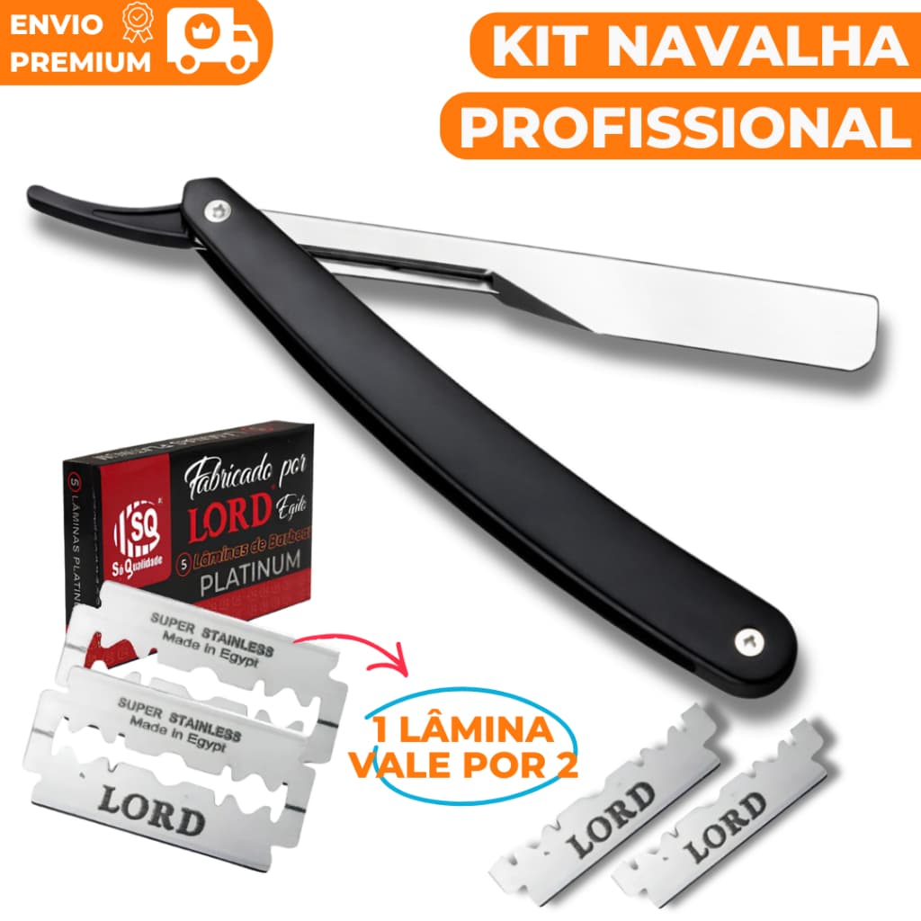 Navalha Profissional Barbeiro Navalhete + Lâminas Aço Inox Kit Barbear Masculino De Acabamento Barba