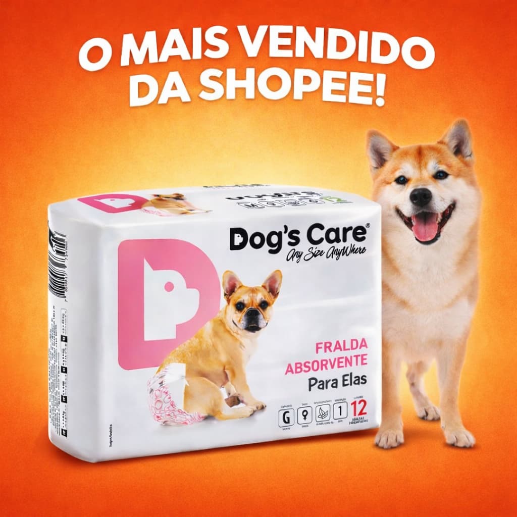 Fralda Absorvente Higiênica Descartável Dogs Care P/ Cães/Cachorros Fêmeas C/ 12 Unid Tam G/M/P/PP