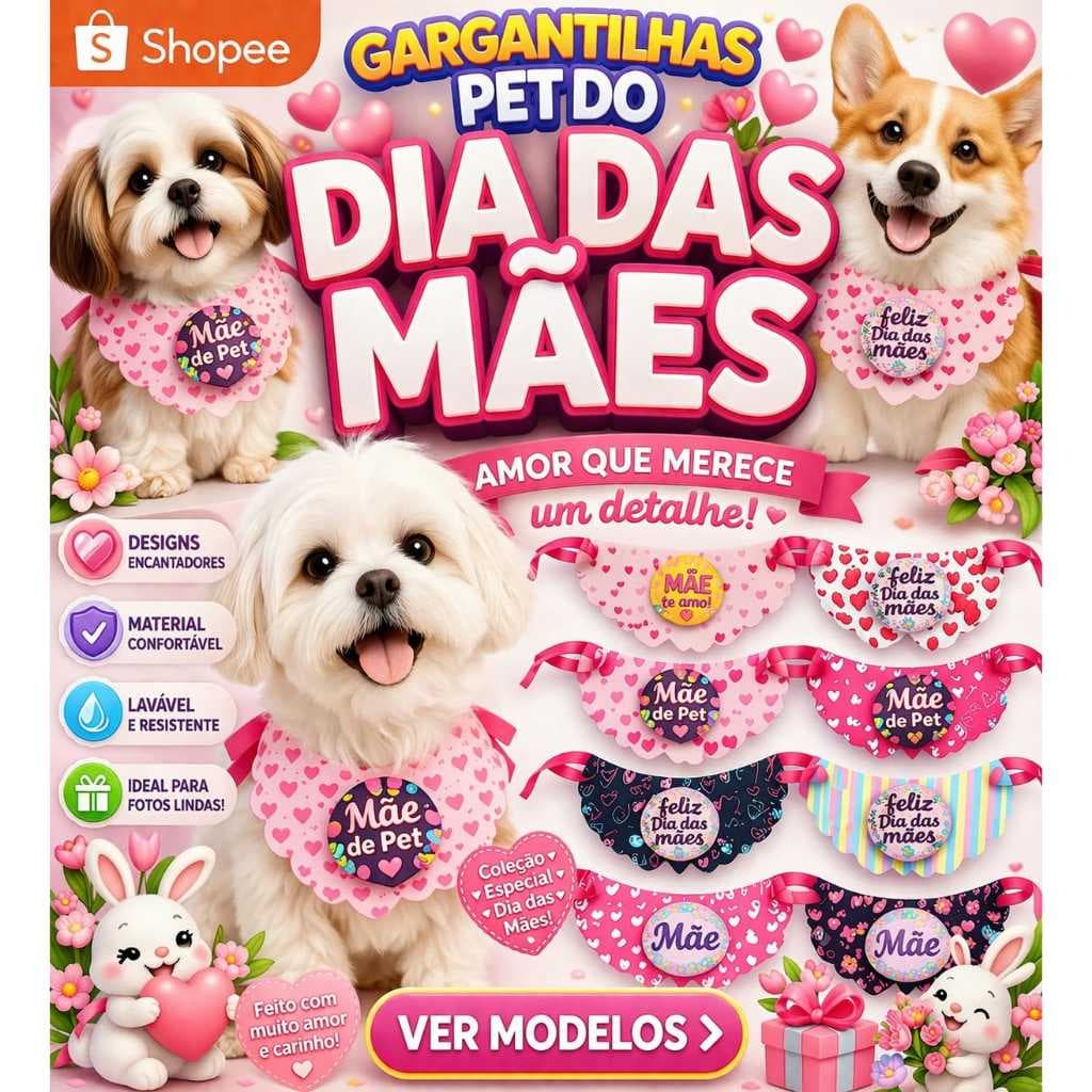 Kit DIA DAS MÃES Gargantilha Pet Dia Das Maes de Cães Gatos Animais Estimação Pet Shop Atacado