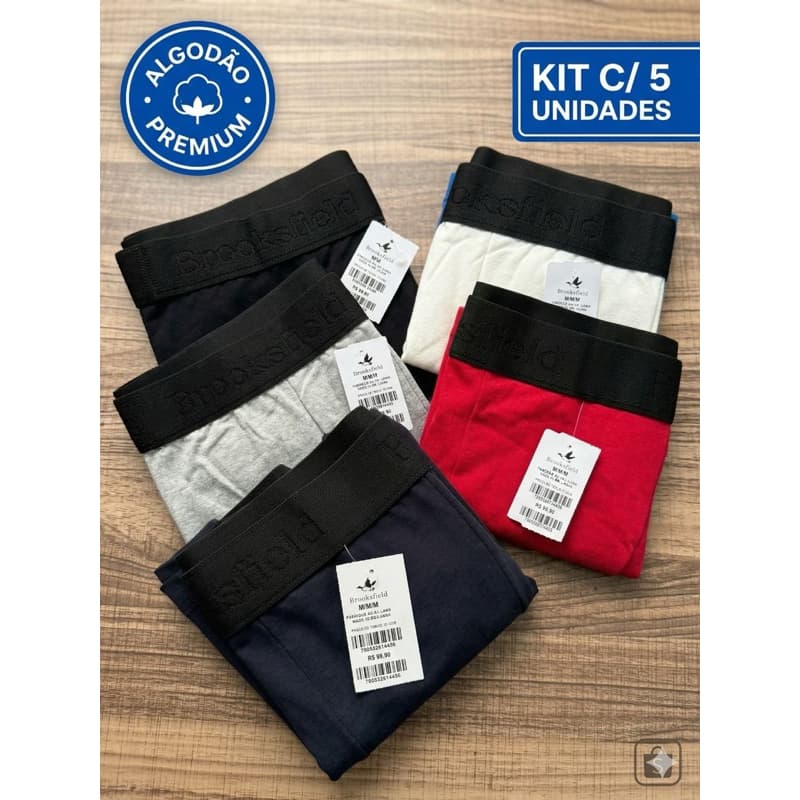 Kit 5 Cuecas Boxer Brooksfield Algodão – Conforto Premium Masculina M G GG Sortidas.